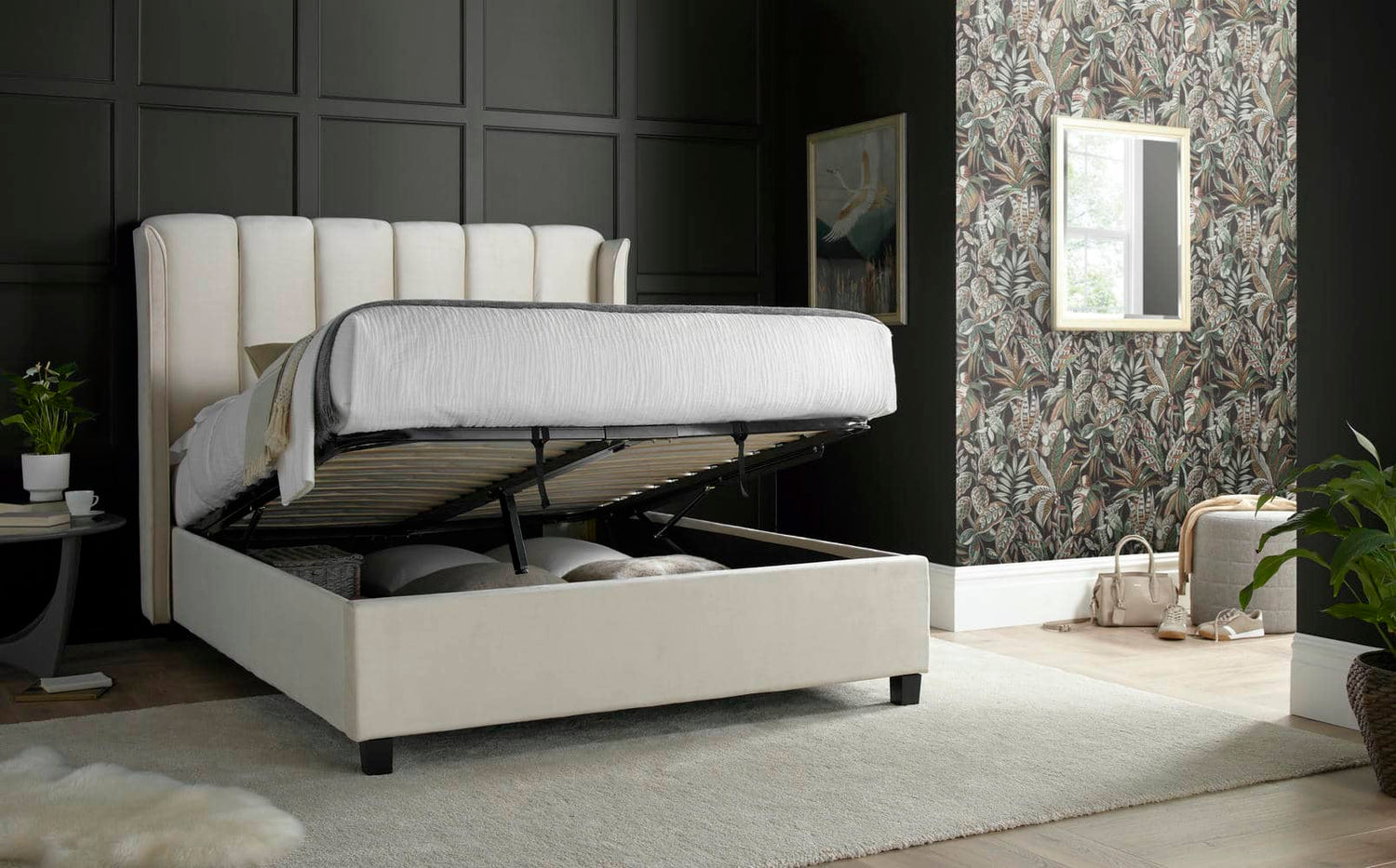 Aurora -  Upholstered Velvet Ottoman Bed - Bickfords