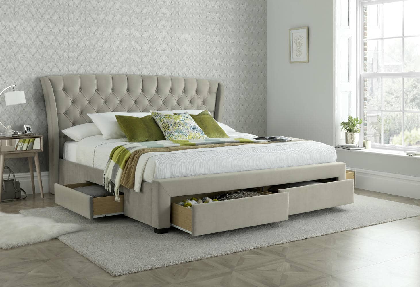 Newton - Upholstered Velvet 4 Drawer Storage Bed - Bickfords