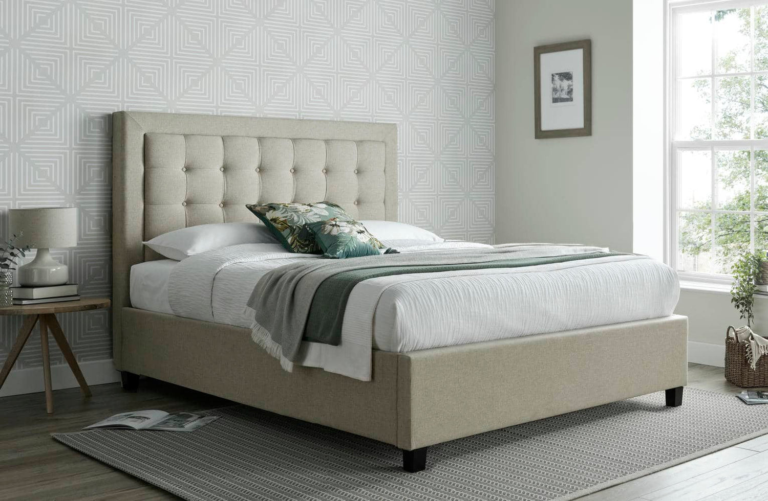 Brandon - Buttoned Fabric Ottoman Bed - Bickfords