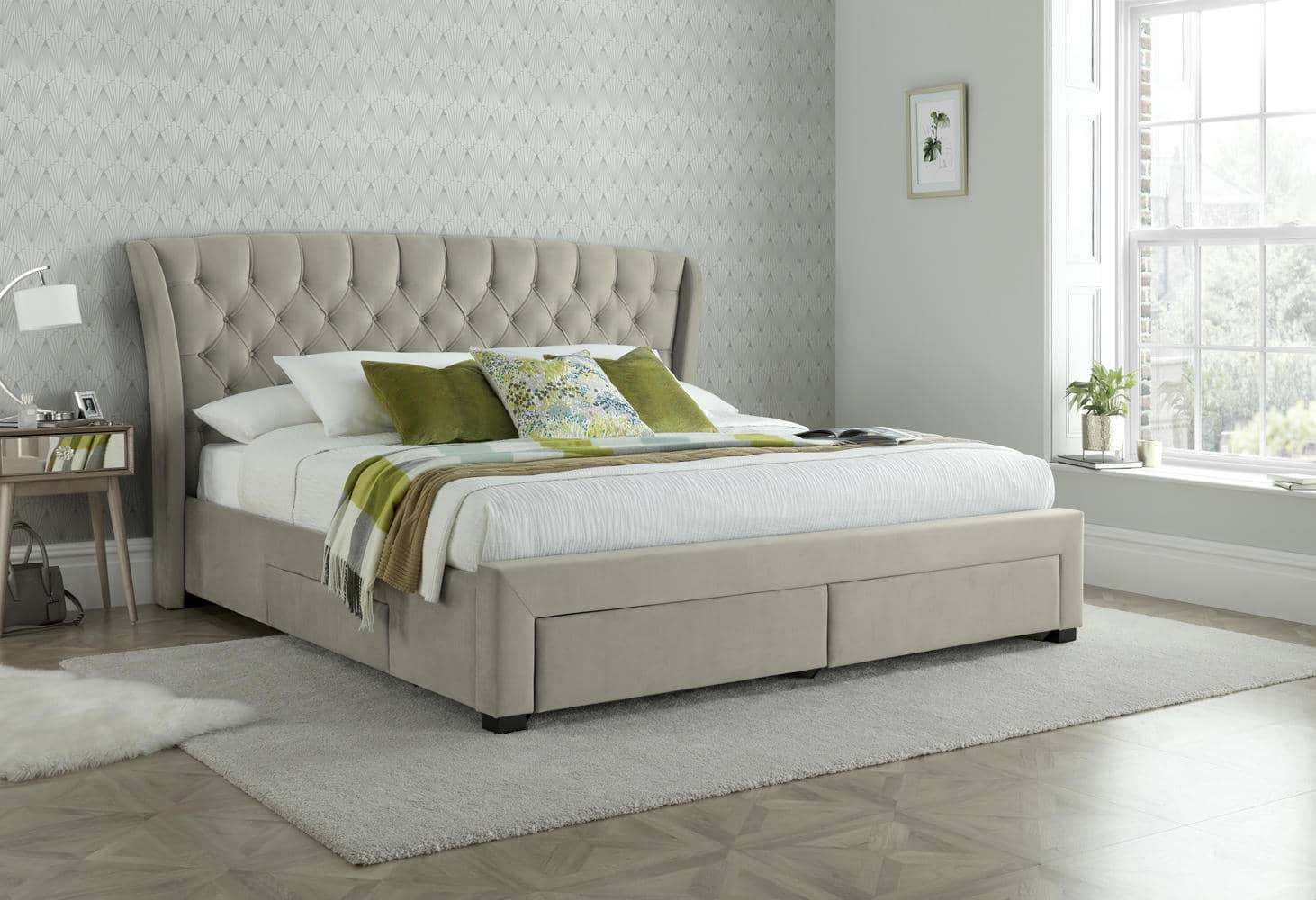 Newton - Upholstered Velvet 4 Drawer Storage Bed - Bickfords