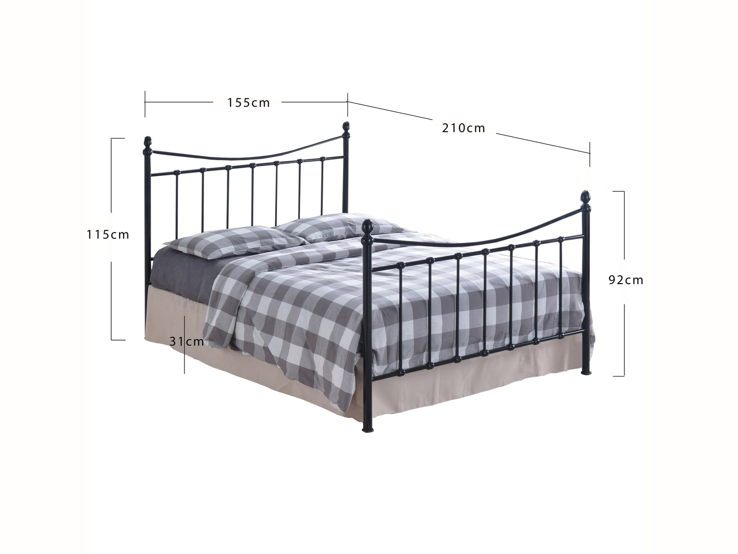 Alderwood - Victorian Style Black Metal Bed Frame with Sprung Slats