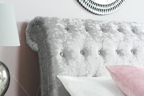 Castello - Crushed Velvet - Scroll Sleigh Bed Image 1