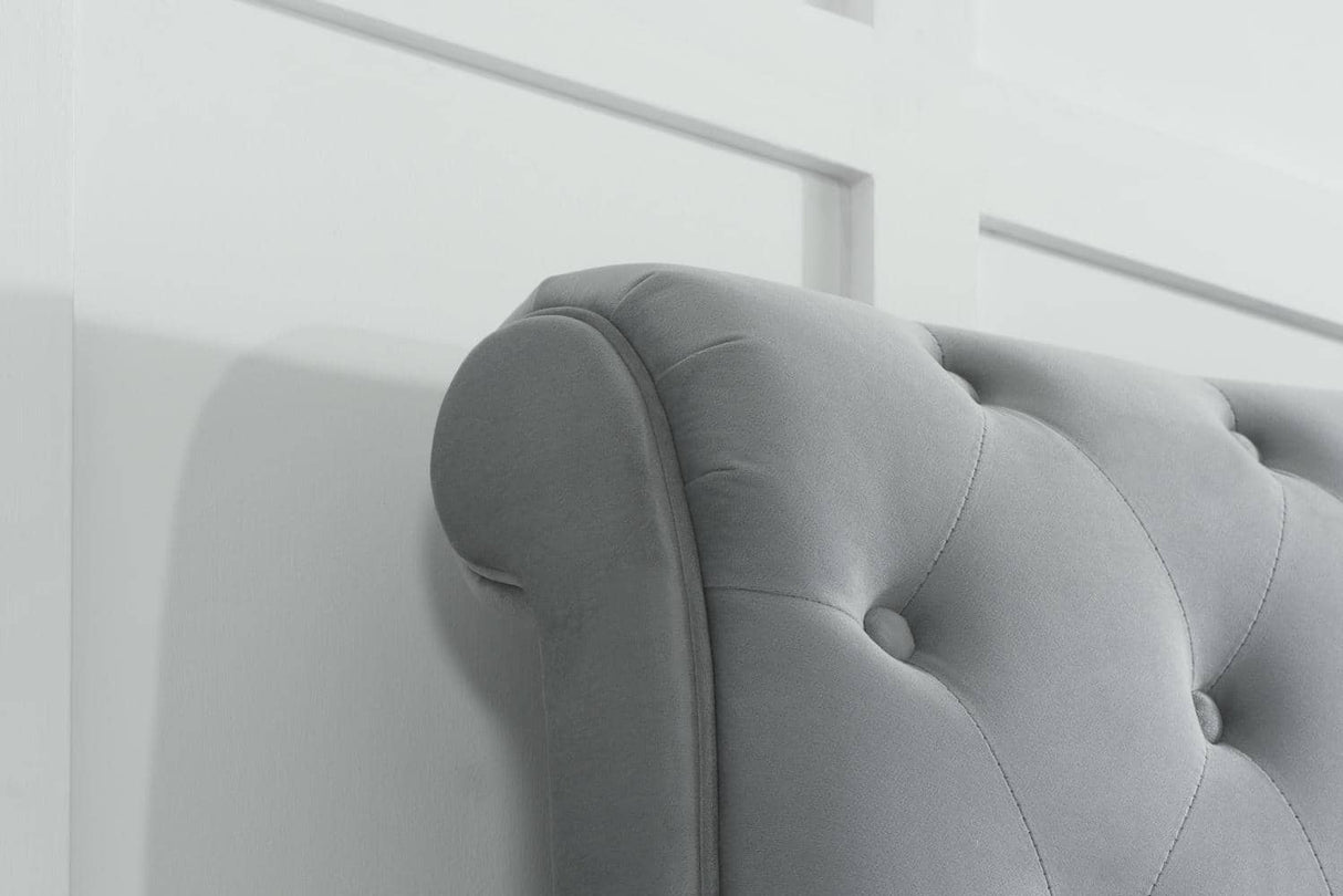 Colorado - Grey Velvet Fabric Sleigh Bed Frame - Bickfords