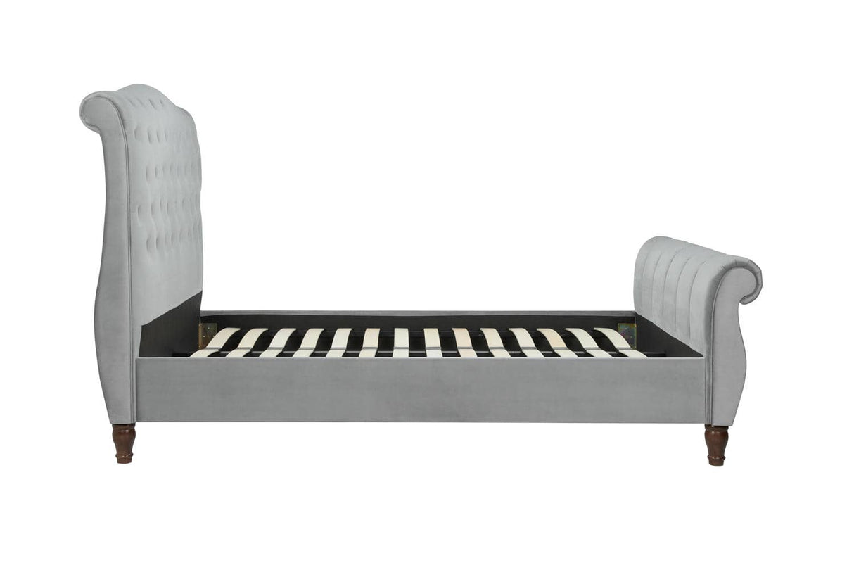 Colorado - Grey Velvet Fabric Sleigh Bed Frame - Bickfords