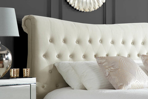 Copenhagen - Velvet Fabric Scroll Sleigh Bed Image 1