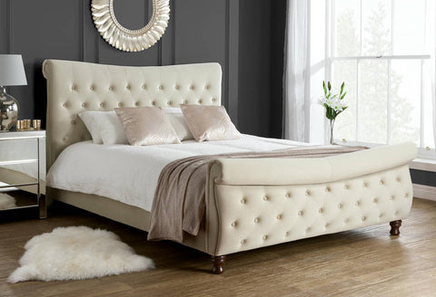 Copenhagen - Velvet Fabric Scroll Sleigh Bed Image 2