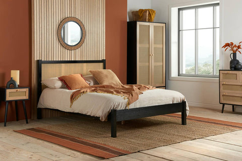 Croxley - Oak Wooden Rattan Bed Frame Image 1