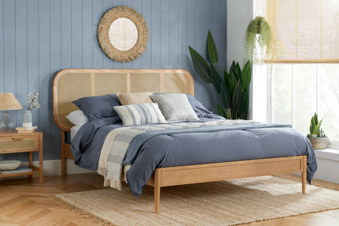 Elina - Natural Oak Rattan Bed Frame Image 2