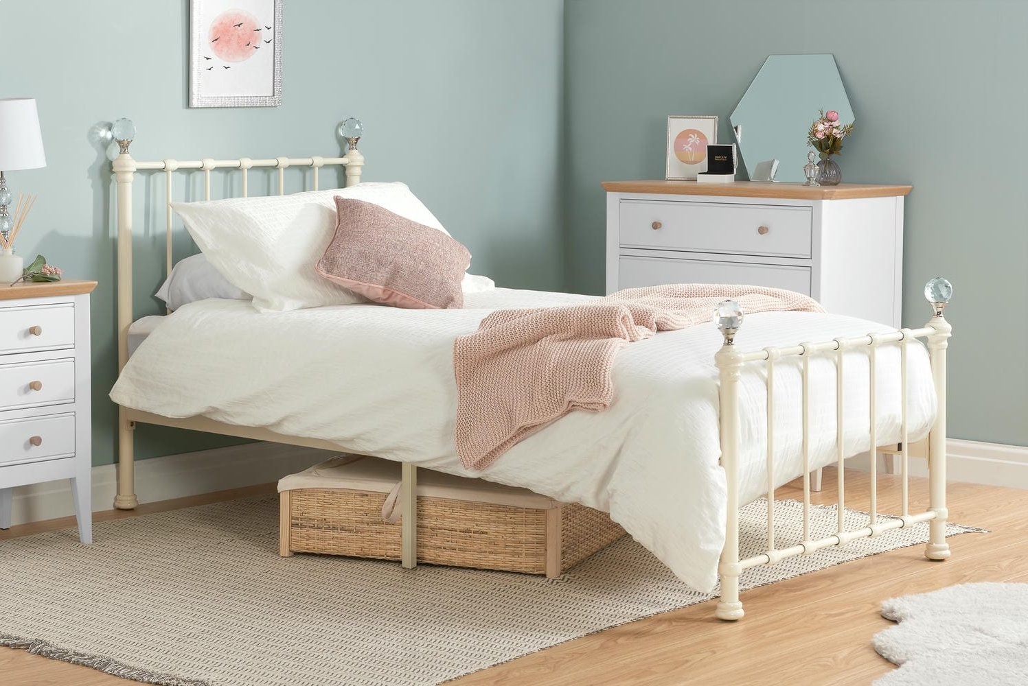 Jessica - Classic Metal Bed Frame - Cream - Bickfords