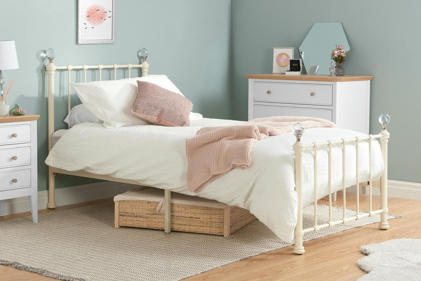 Jessica - Classic Metal Bed Frame - Cream - Bickfords