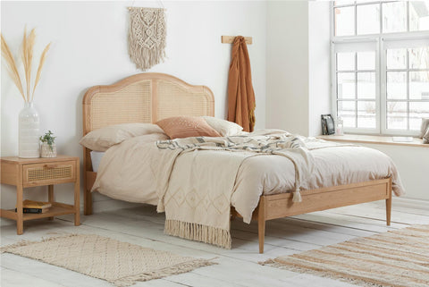 Leonie - Oak Rattan Bed Frame Image 1