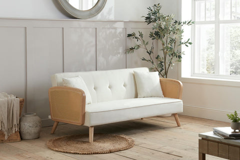 Mila  - White Fabric Rattan Sofa Bed Image 2
