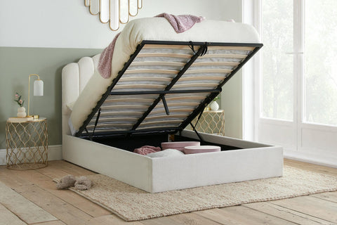 Monaco - White Boucle Fabric Ottoman Bed Image 1