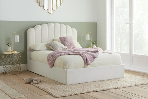 Monaco - White Boucle Fabric Ottoman Bed Image 2