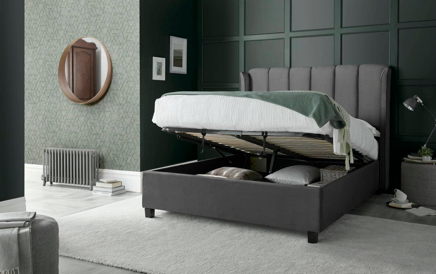 Aurora -  Upholstered Velvet Ottoman Bed - Bickfords