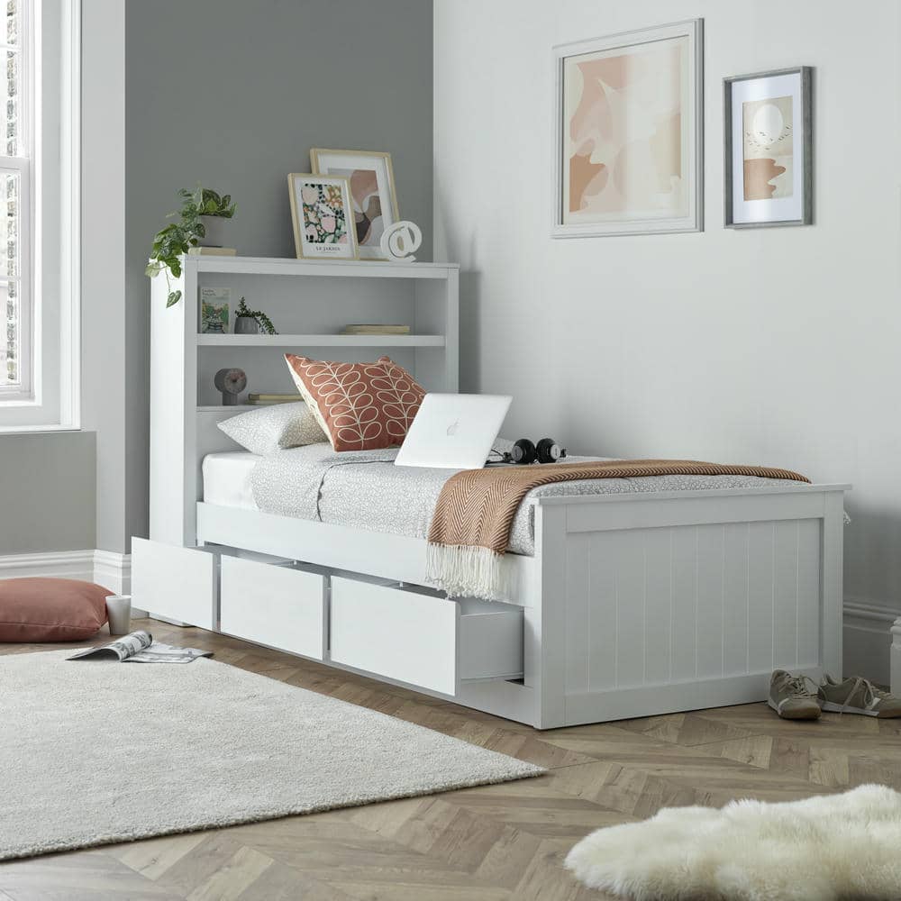 Enzo - White Wooden 3 Drawer Single Storage Bed - Bickfords