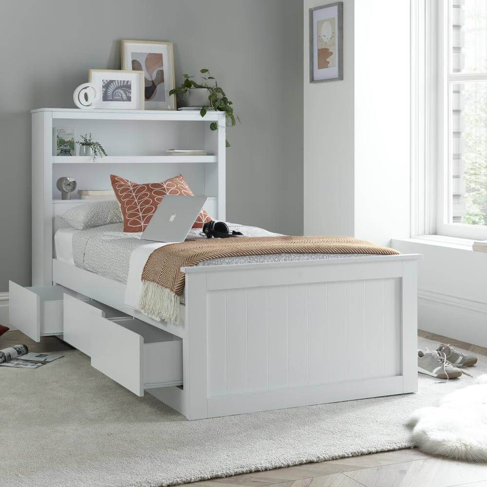 Enzo - White Wooden 3 Drawer Single Storage Bed - Bickfords