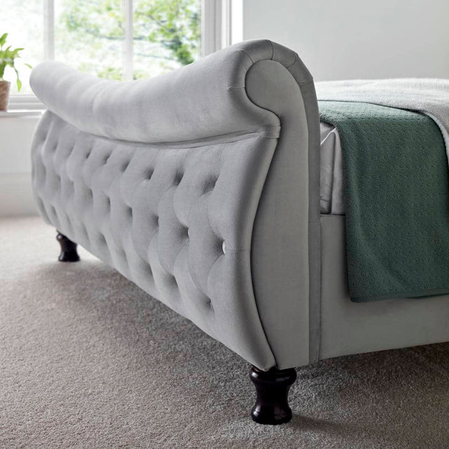 Oxford - Upholstered Velvet Chesterfield Sleigh Bed - Bickfords