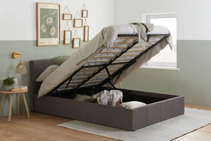 Berlin - Upholstered Grey Fabric Ottoman Bed - Bickfords