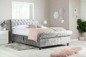 Castello - Crushed Velvet - Side Ottoman Sleigh Bed - Bickfords