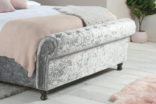 Castello - Crushed Velvet - Side Ottoman Sleigh Bed - Bickfords