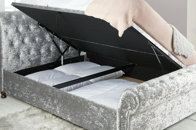 Castello - Crushed Velvet - Side Ottoman Sleigh Bed - Bickfords