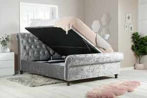 Castello - Crushed Velvet - Side Ottoman Sleigh Bed - Bickfords