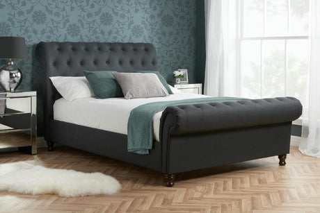 Castello - Upholstered Fabric Scroll Sleigh Bed - Bickfords