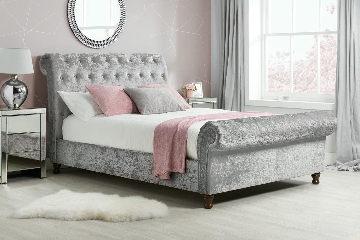 Castello - Crushed Velvet - Scroll Sleigh Bed - Bickfords