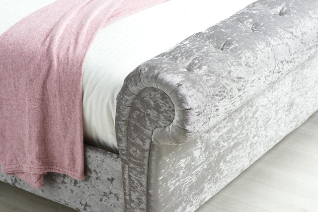 Castello - Crushed Velvet - Scroll Sleigh Bed - Bickfords