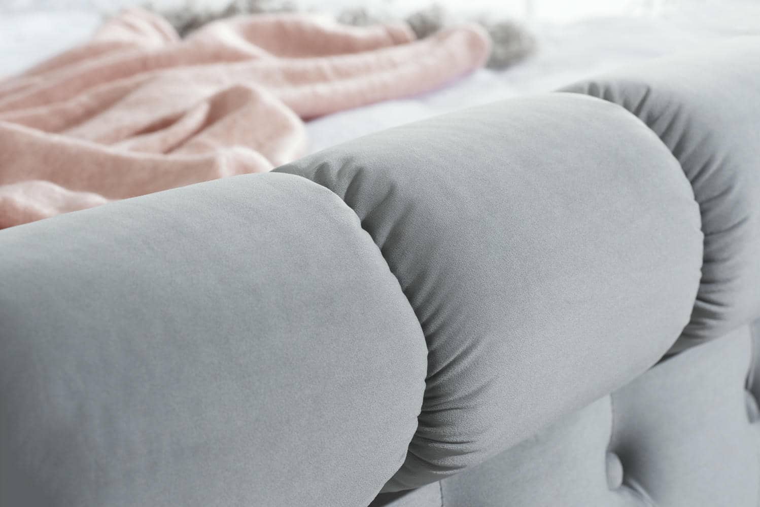 Colorado - Grey Velvet Fabric Sleigh Bed Frame - Bickfords