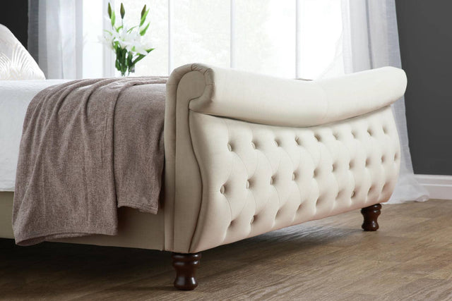 Copenhagen - Velvet Fabric Scroll Sleigh Bed - Bickfords