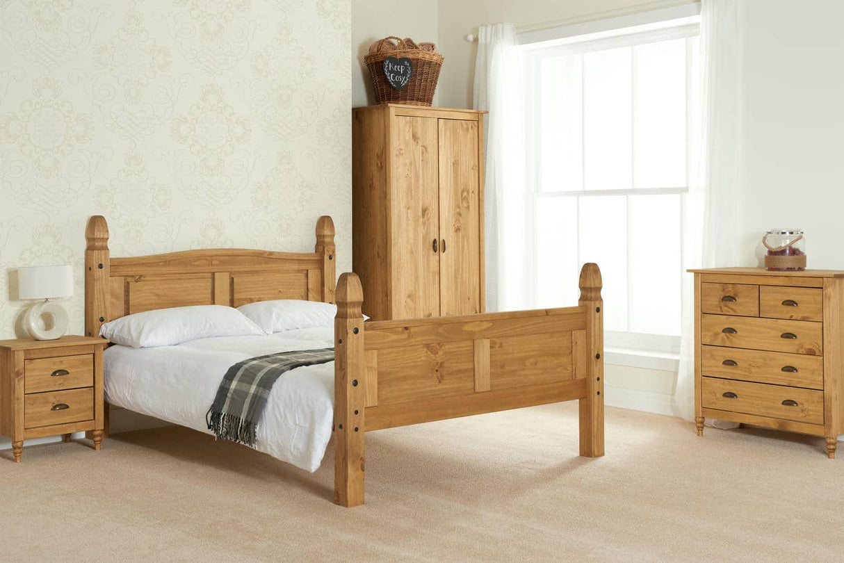 Corona - High Foot End - Waxed Solid Pine Wooden Bed - Bickfords