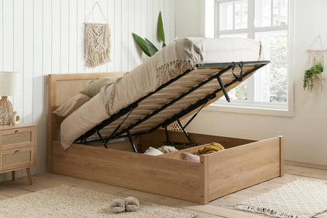 Croxley - Oak Wooden Rattan Ottoman Storage Bed - Bickfords