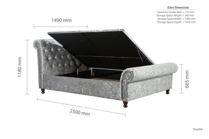 Castello - Crushed Velvet - Side Ottoman Sleigh Bed - Bickfords