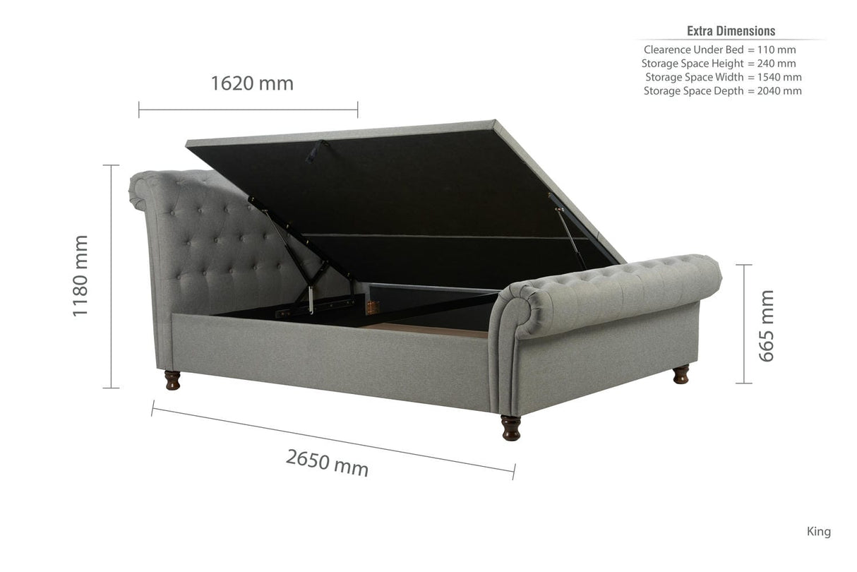 Castello - Fabric - Side Ottoman Sleigh Bed - Bickfords