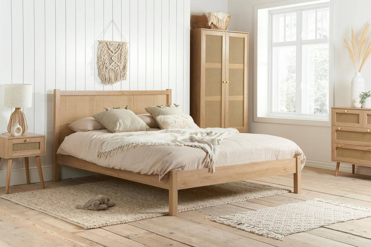 Croxley - Oak Wooden Rattan Bed Frame - Bickfords