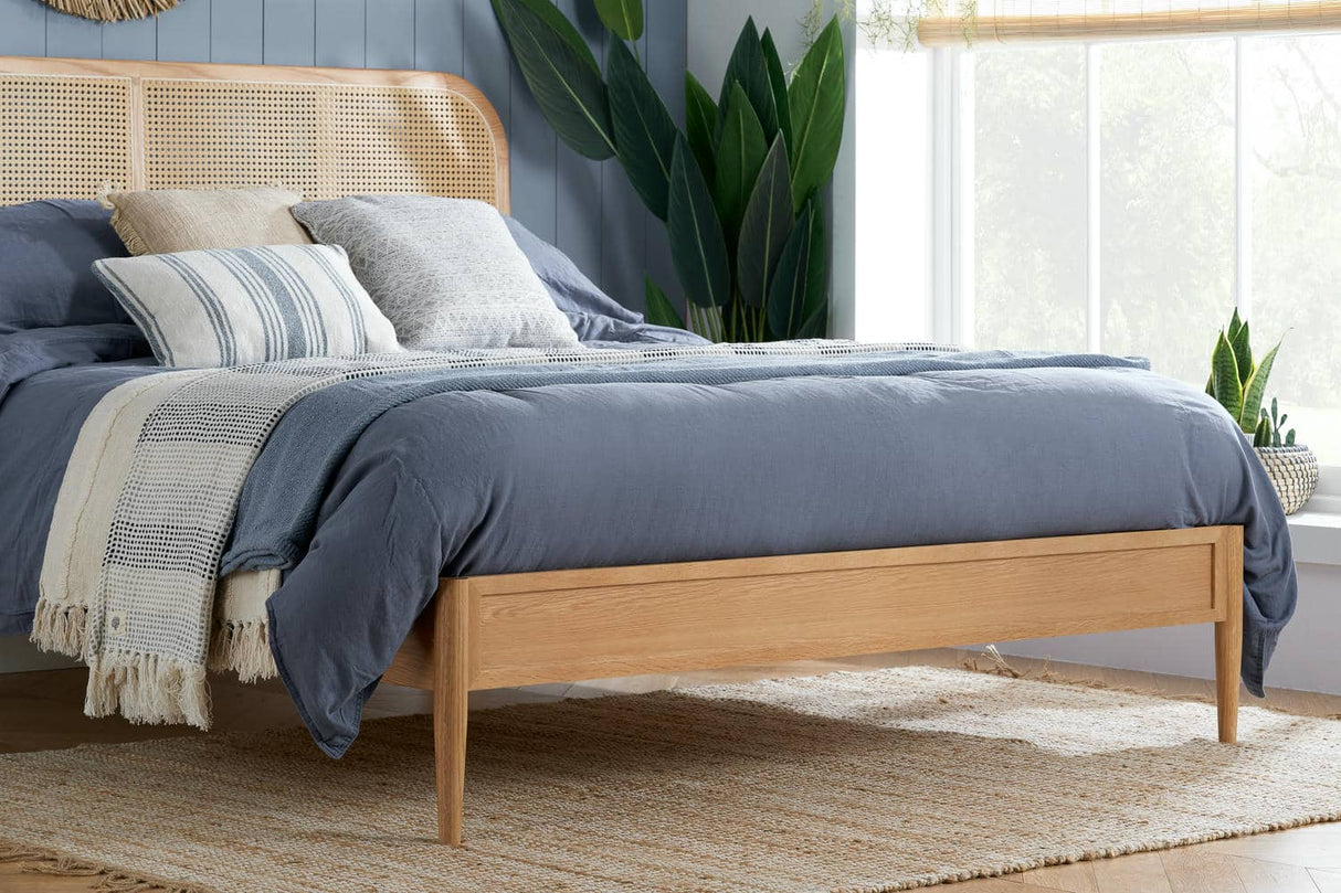 Elina - Natural Oak Rattan Bed Frame - Bickfords