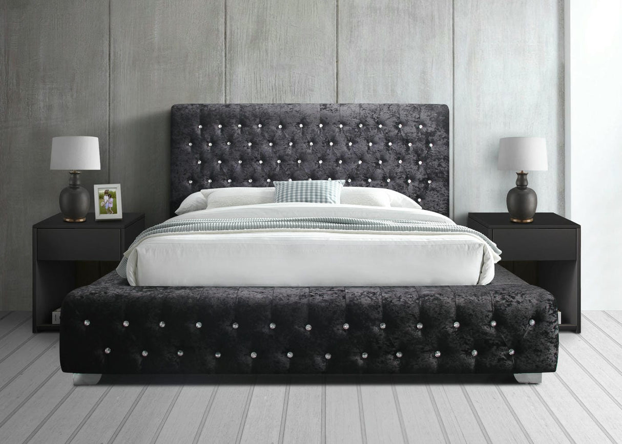 Grande - Crushed Velvet Buttoned Bed Frame - Bickfords