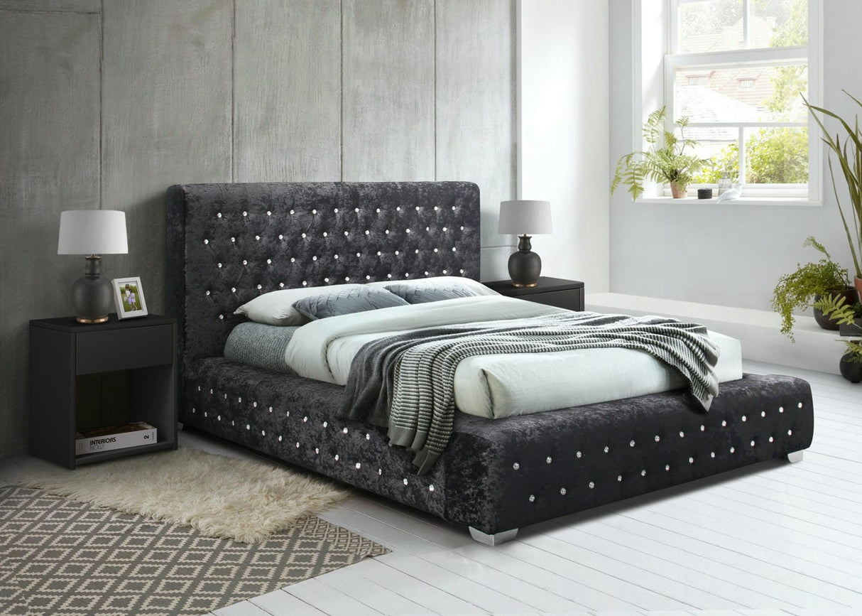 Grande - Crushed Velvet Buttoned Bed Frame - Bickfords