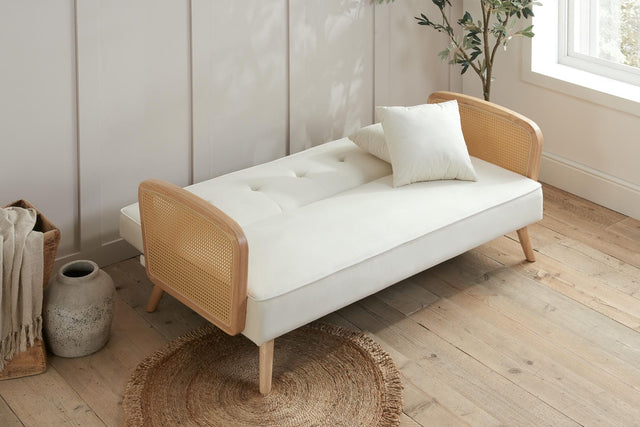 Mila  - White Fabric Rattan Sofa Bed - Bickfords