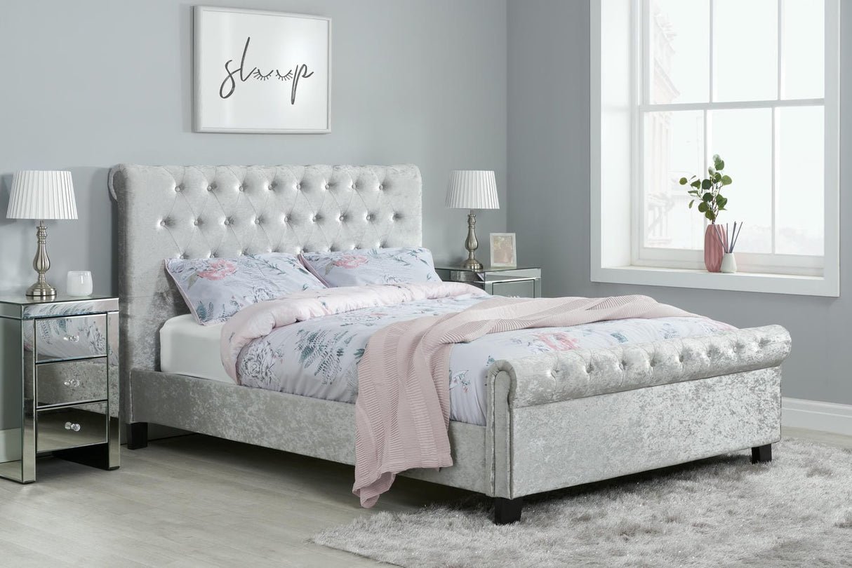 Sienna - Studded and Buttoned Velvet Fabric Bed - Bickfords