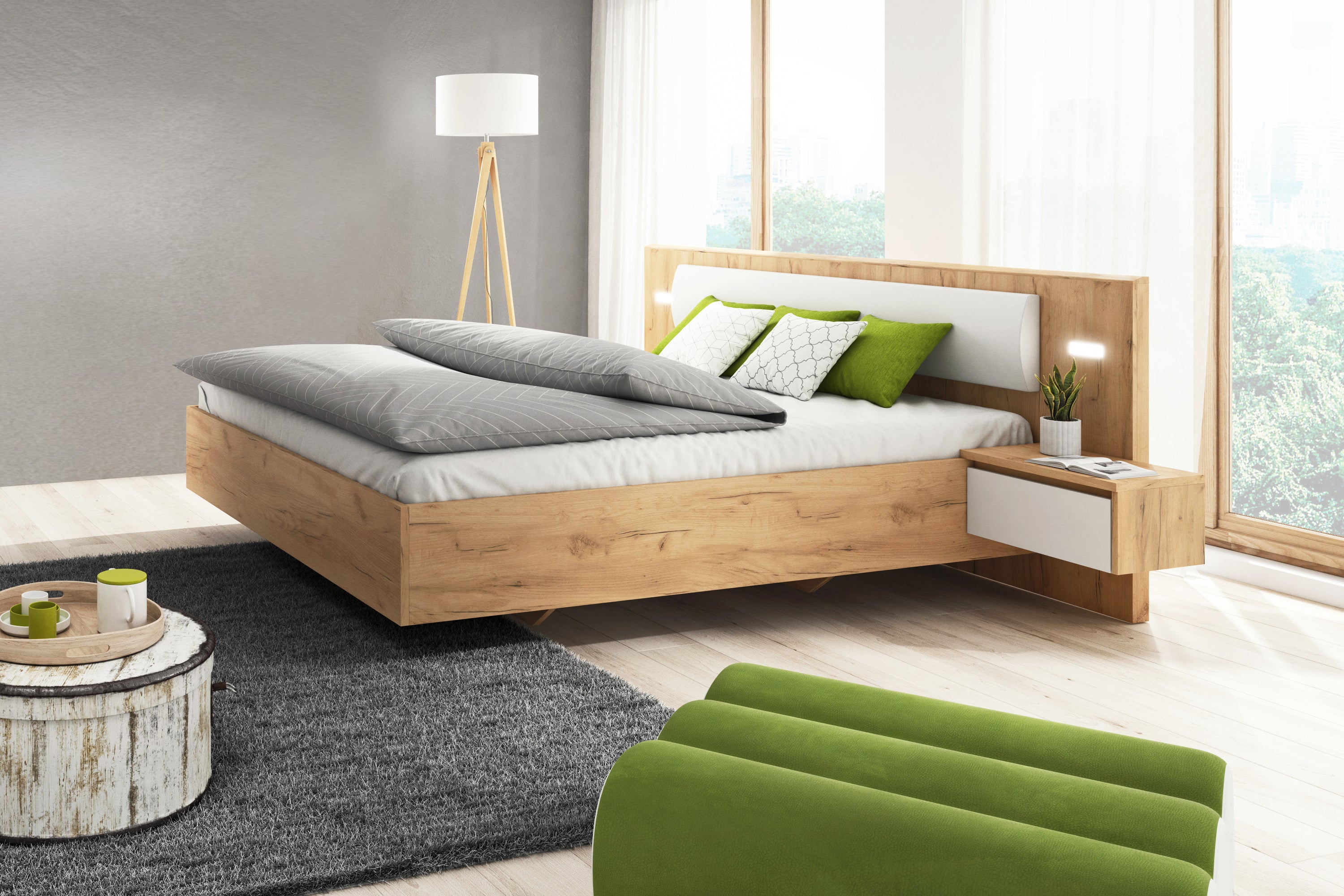 Xelo Bed Frame With Bedside Cabinets - King Size